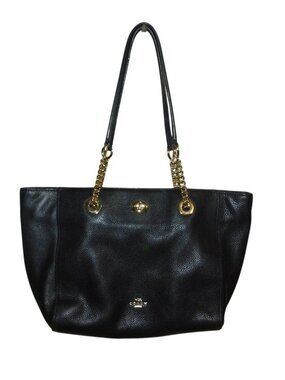 Coach Turnlock Chain 57107 Tote Black Pebbled Leather Gold Chain Shoulder Bag